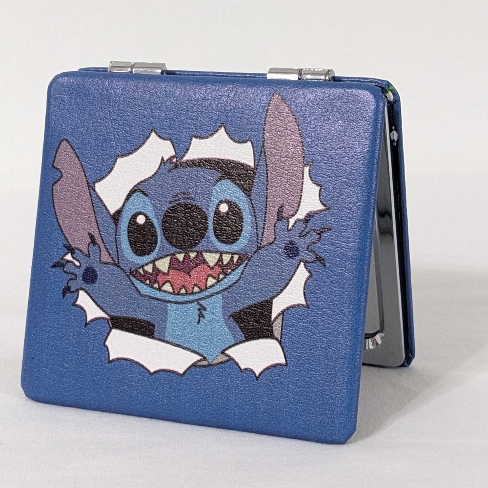 Disney Stitch Blue Square Double Sided Portable Folding Compact Mirror, NEW